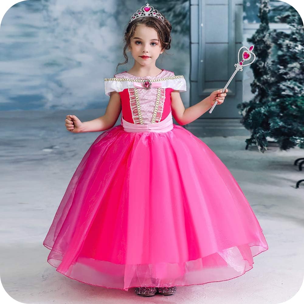 Princess Dress for Kids Cosplay Costume Luxury Set Pink Ribbon Heart Magic Original 120cm NT5012C [CREDIBLE] 9-piece - (Princess Dress, Gloves, Tiara,