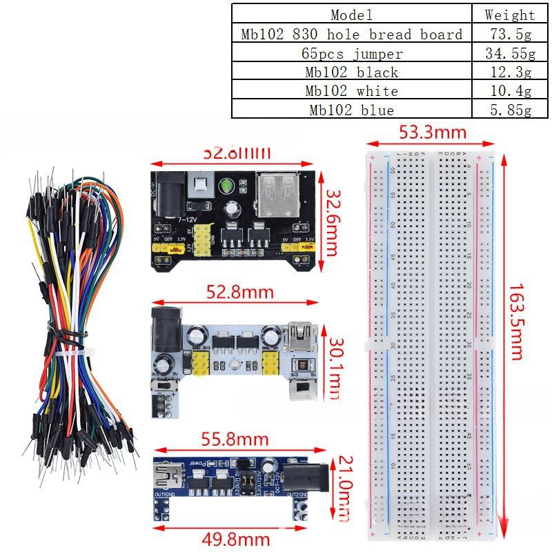Kit de placa de ensaio MB-102 Módulo de potência Placa de experimento Soldagem Kit de experimento eletrônico para iniciantes PCB