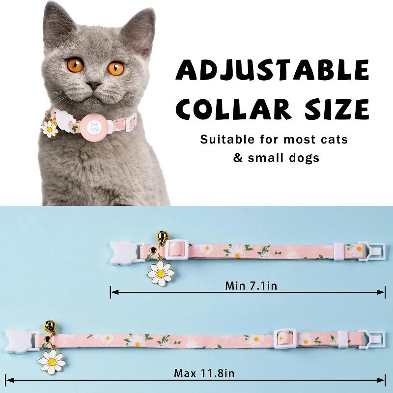 Airtag Case Cat Collar Kitten with Bells and Flower Charm Tracker Adjustable Collars for Kitties and Puppies Anti Lost Locator 3