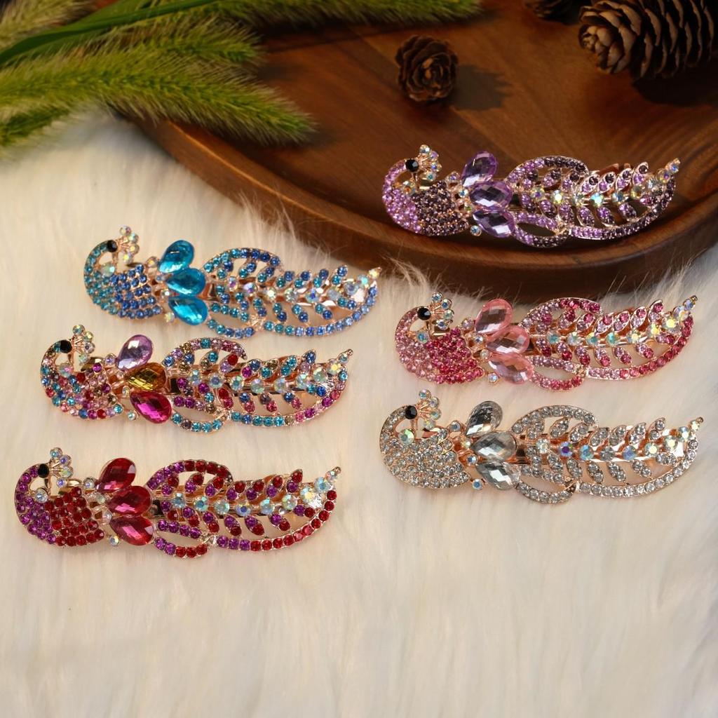 Korean Crystal Peacock Hairpin – Stylish Spring Clip & Hair Accessory