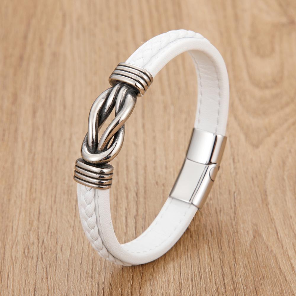 Herren Geflochtenes Lederarmband mit Magnetverschluss aus Edelstahl – Europäisches & Amerikanisches Modeaccessoire
