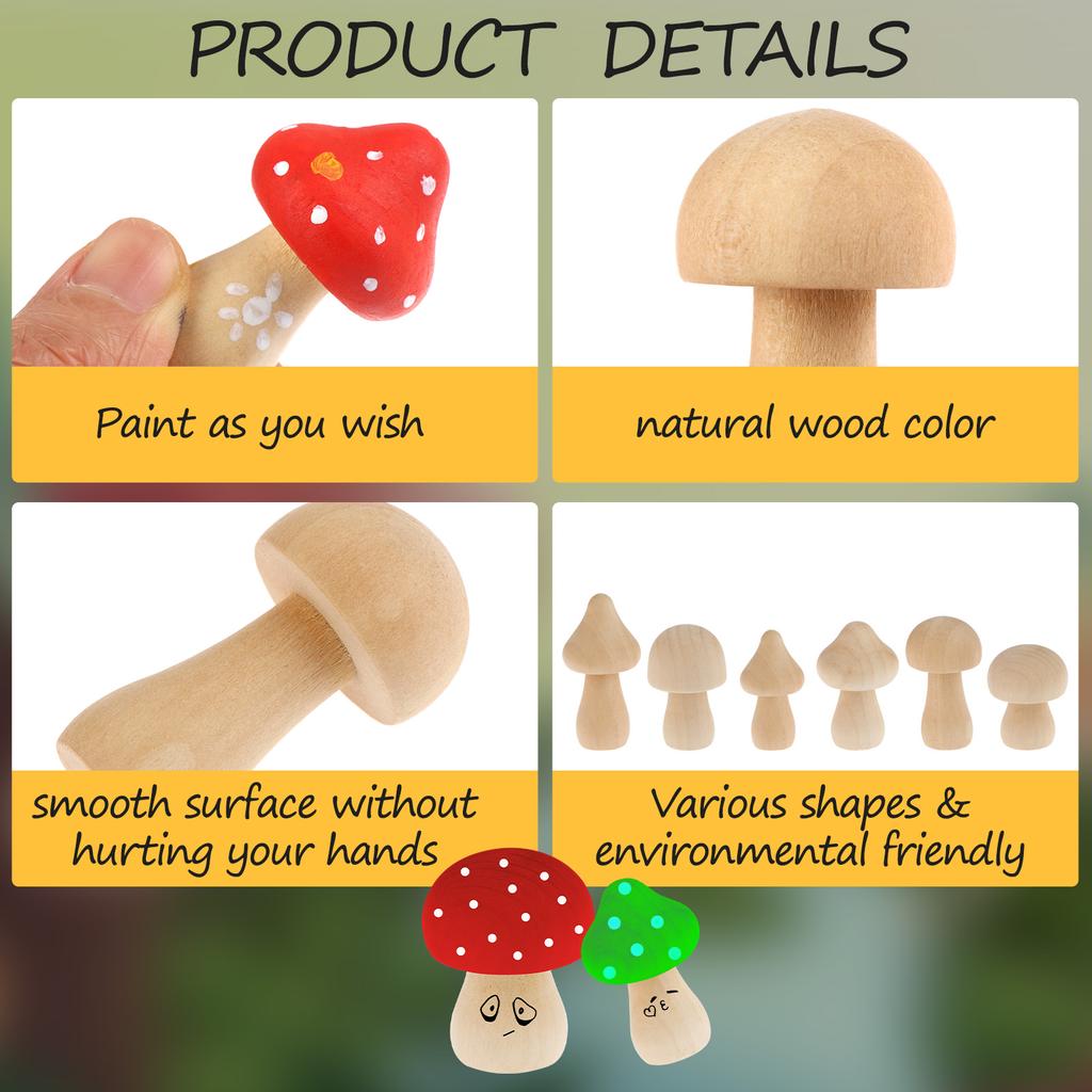 48-Piece 6 Different Sizes And Cute Shapes Diy Wooden Mushroom Set