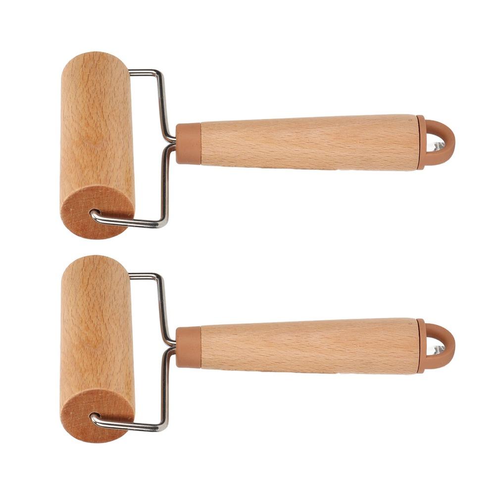 2pcs Easy To Clean Wood Dough Roller Ergonomic Handle Mini Pastry Roller  For Pizza Cake Bread