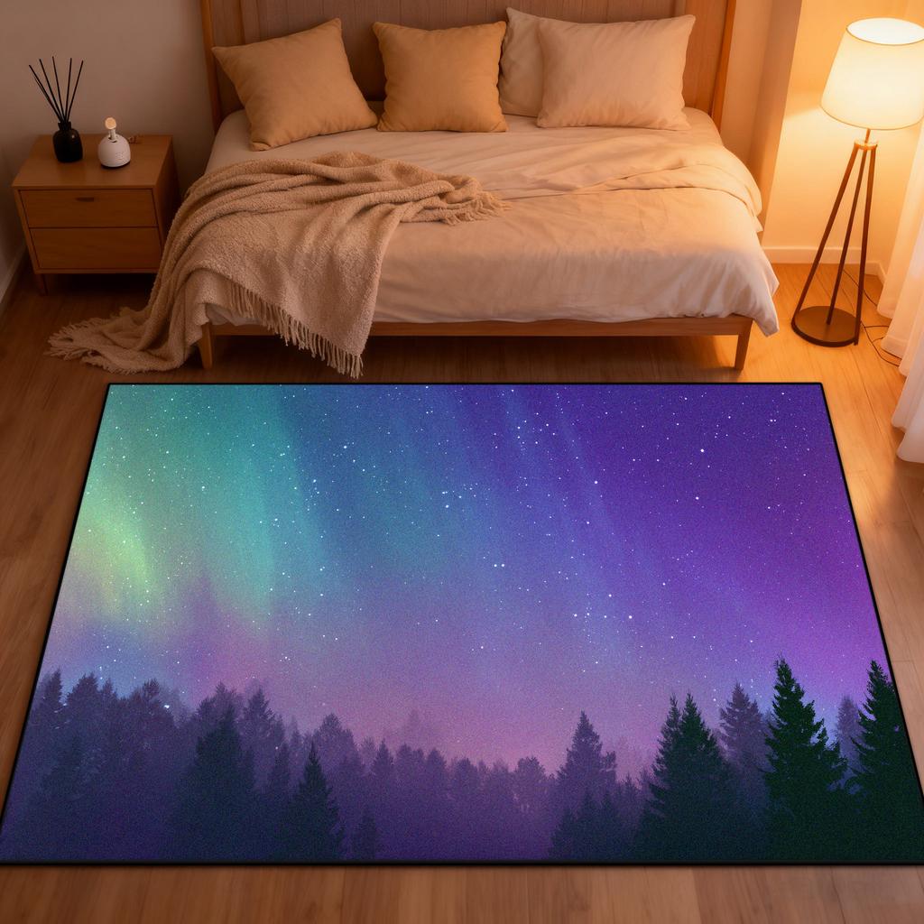 3D Aurora Design Bedroom Bedside Carpet Starry Sky Decoration Washable Living Room Rug Cloakroom Study Non-slip Tables Chair Mat