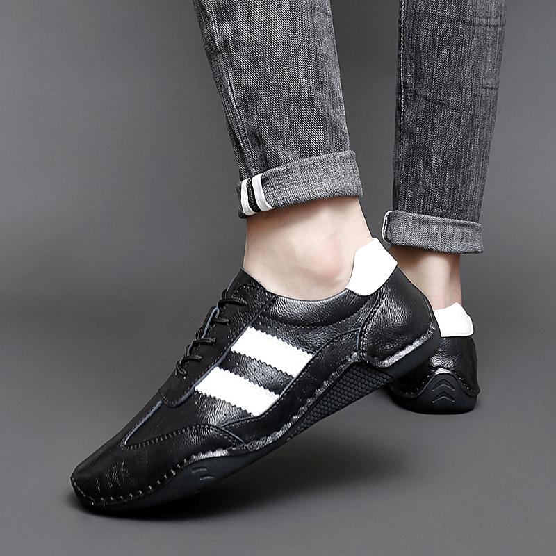 New Genuine Leather Mens Loafers Handmade Designer Striped Casual Dress Driving Peas Shoes 2024 Autumn Footwear for Men Sneakers