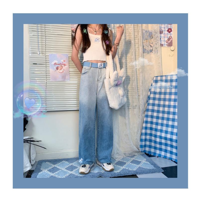 Primavera 2022 moda donna a vita alta y2k jeans a gamba larga da donna larghi gradiente donna denim capris pantaloni jean mamma jeans pantaloni
