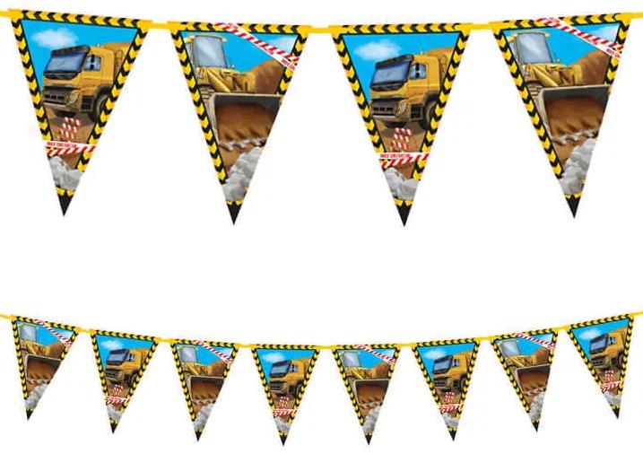 Banner Garland Construction Excavator Concrete Mixer Birthday