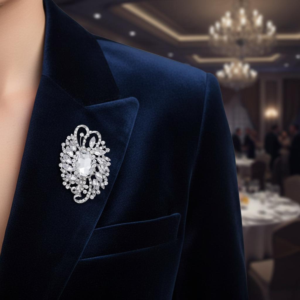 Alloy Rhinestone Brooch Pin With Zinc Alloy Glass Design For Wedding Party