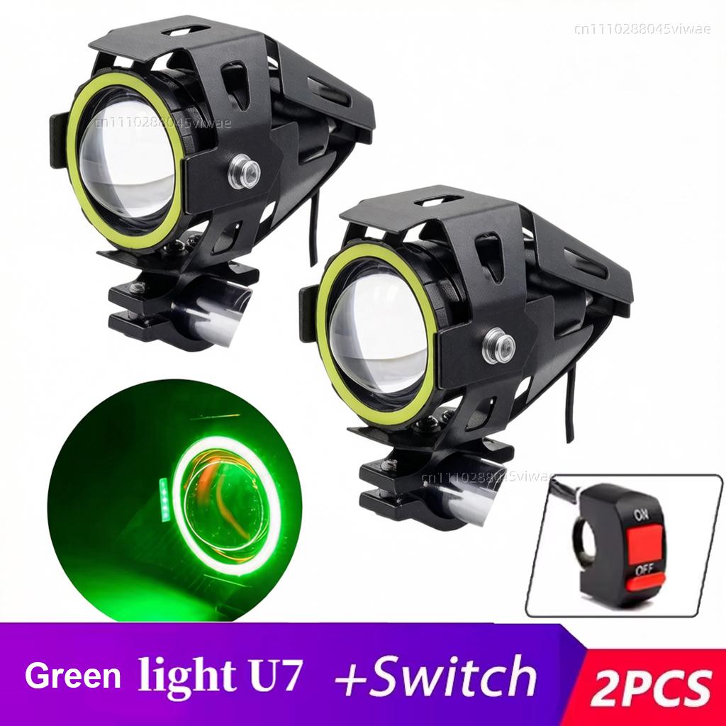 Waterproof Motorcycle LED Headlight 3000LMW U7 Motorbike LED Driving Fog Spot Light with Switch For BMW R1150GS R1150RS R1150RT зелёный