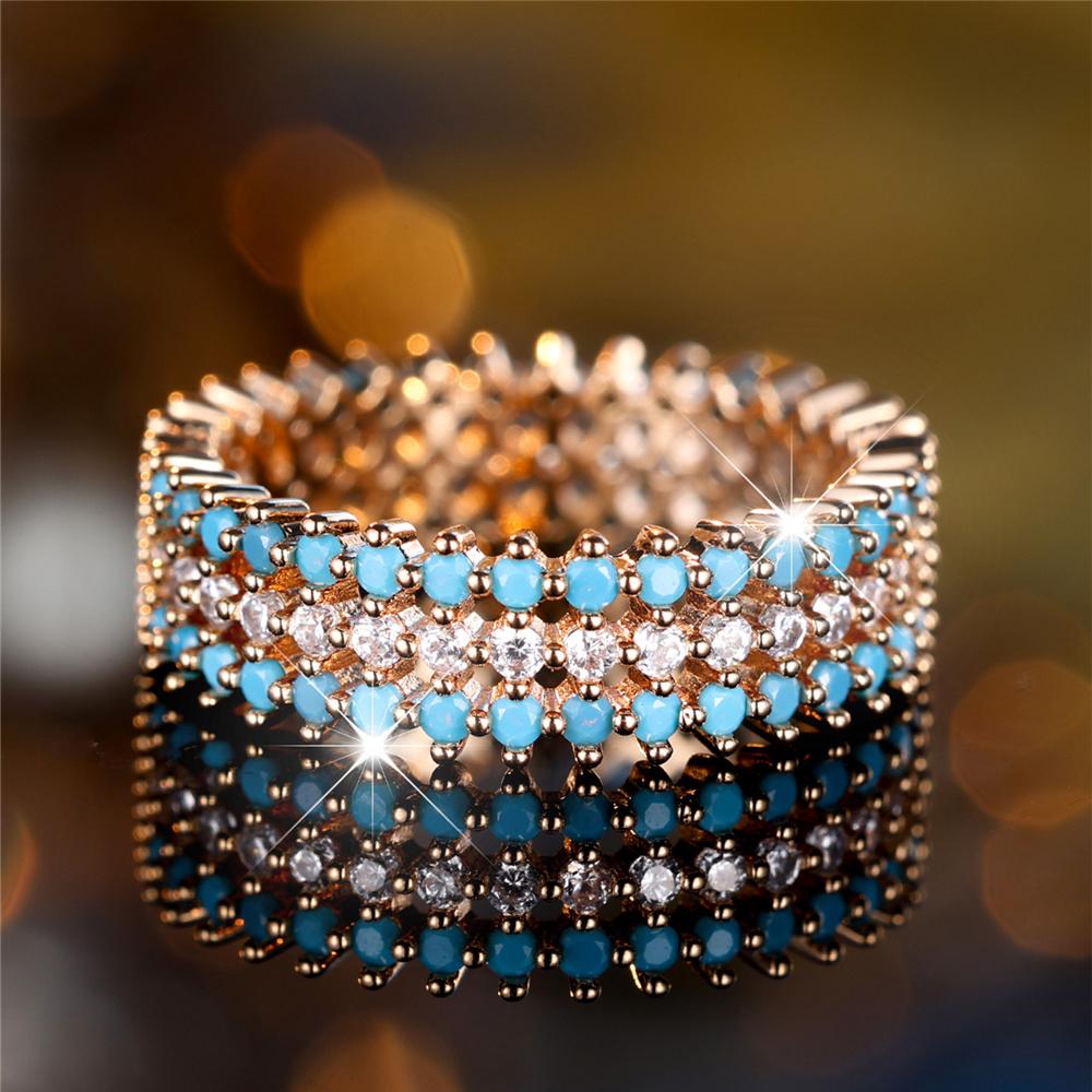 Charm Damen Weißer Zirkon Stein Fingerring Vintage Goldfarbe Ehering Brautschmuck Für Frauen