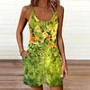 Damen ärmelloser Spaghettiträger Romper Frühlingsblumen-Print Tasche Kurzer Jumpsuit