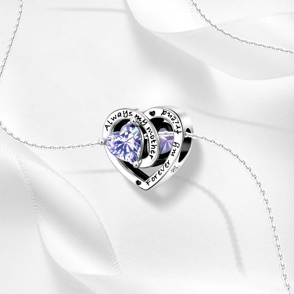 New 12 Birthstone Collection copper Colorful Eternity Heart Charm Authentic Design Bead Charms Fits Do It Yourself Birthday Women Gift