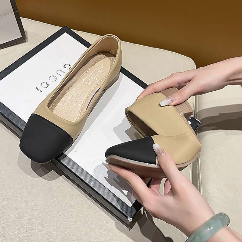 Soft-soled single shoes women's one-pedal versatile square head shallow mouth small leather shoes autumn new temperament Doudou shoes grandma shoes