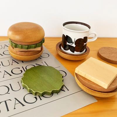 1 Set Hamburger Coaster with Stand Burger Shape Wooden Hot Pot