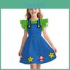 Vestito estivo da bambina Super Mario a cartoni animati con orlo a balze e tessuto stampato per bambini