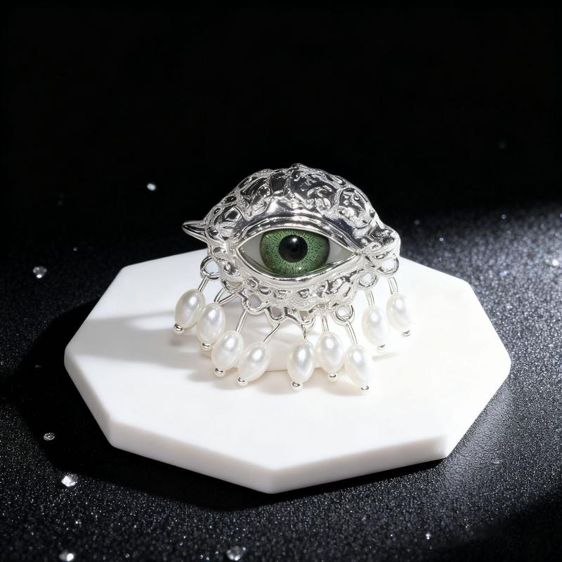 Jewelry Vintage Big Eye Ring Delicate Imitated Pearl Glaze Ring Tassels Exaggerated Opening Finger Ring Party Favors