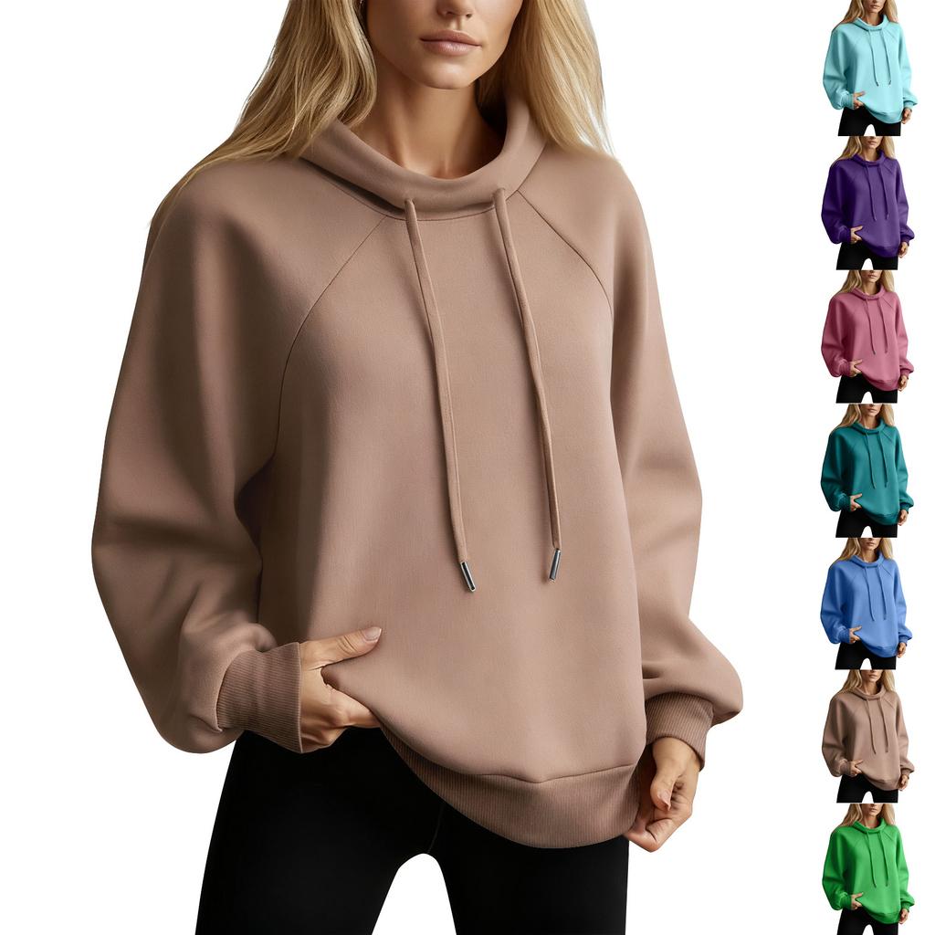 Damen Stehkragen Sweatshirt Oversized Rollkragen Kordelzug Pullover Langarm Oberteil