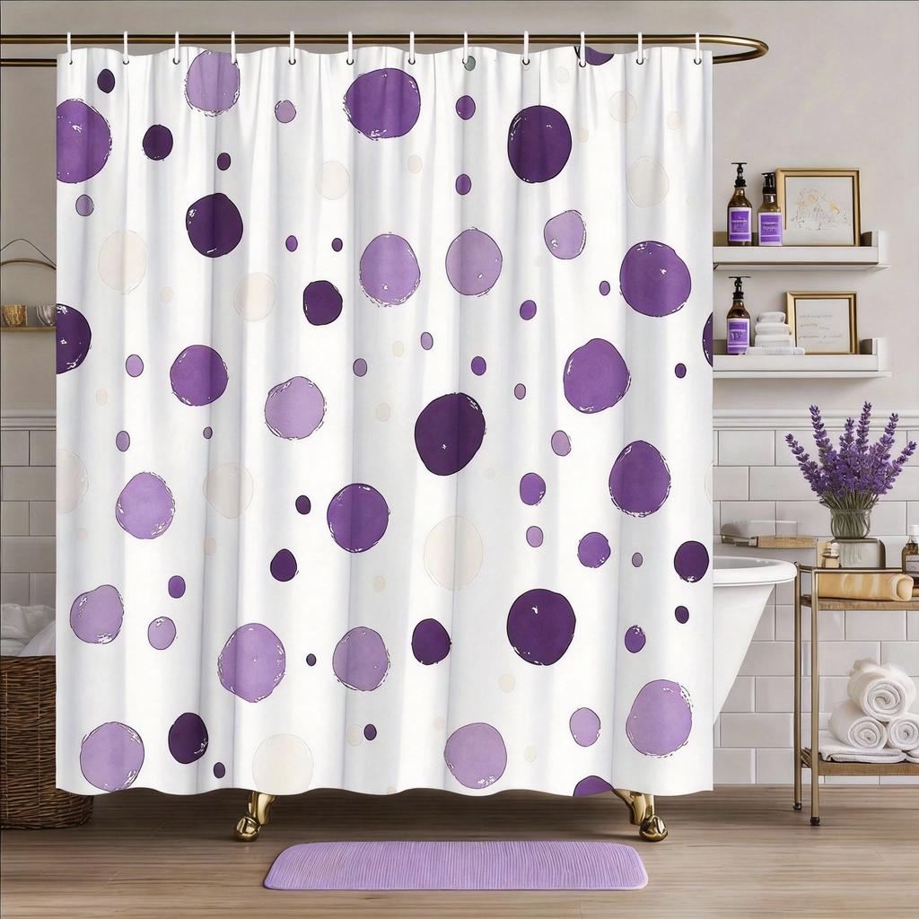 Abstract Point Shower Curtain Green, Orange And Beige White Circle, Minimalist Modern Art Of Contemporary Bathroom Decoration