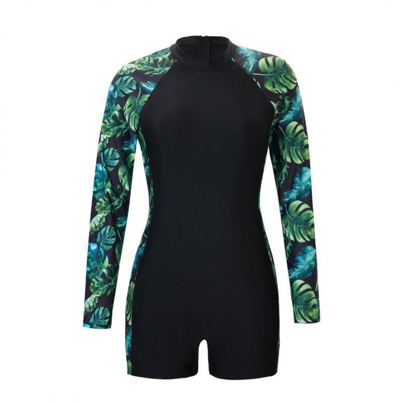 Body Shaping Long-sleeved Printed Round-neck Diving Suit One-piece Boxer Women s Sports Swimsuit S
