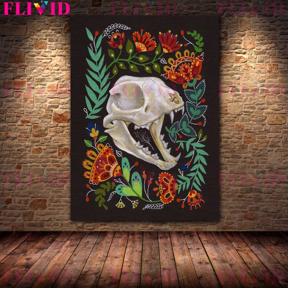 Mysterious Skeleton Flower and Grass Art Poster Printing Strange Skeleton Element Magic