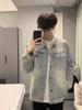 Men's Light Blue Denim Jacket, Spring/Autumn, High-End Streetwear with Lapel, Teen Style