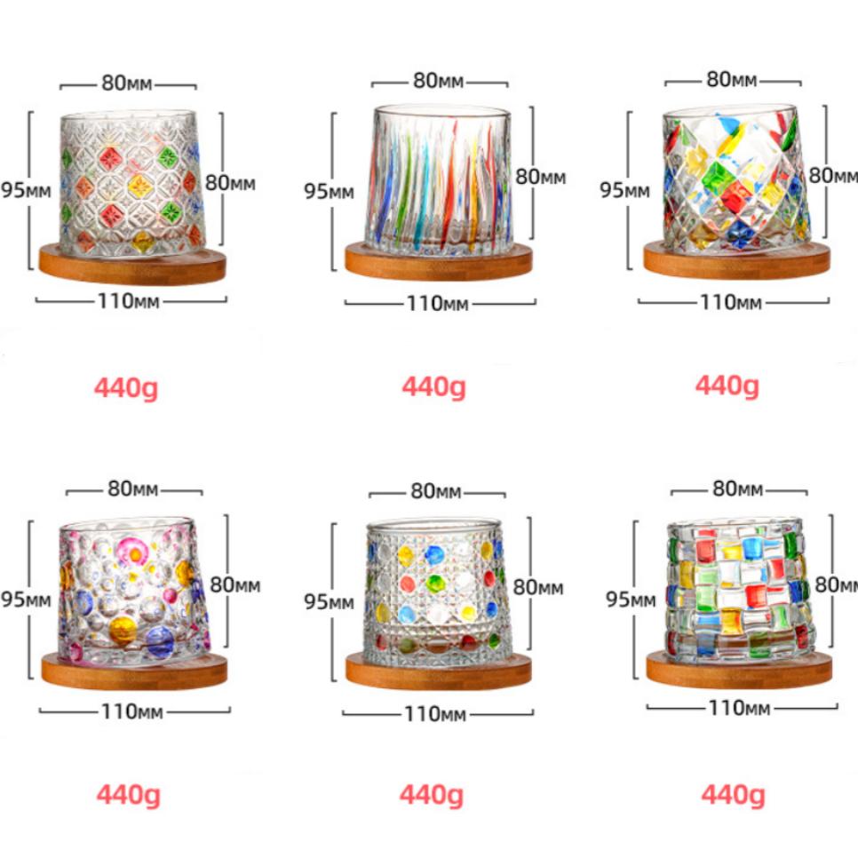 Colorful Hand-Painted Crystal Whiskey Glass, Vintage Embossed Tumbler for Bar & Home