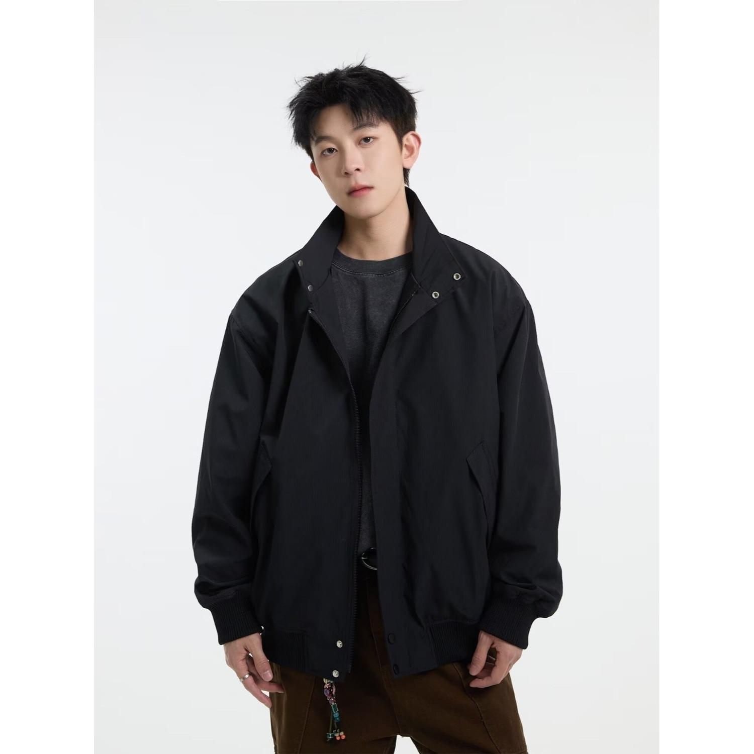 

2025 new spring and autumn men s jacket Korean version of casual simple stand-up collar versatile high-end fashion trendy coat 2XL чёрный