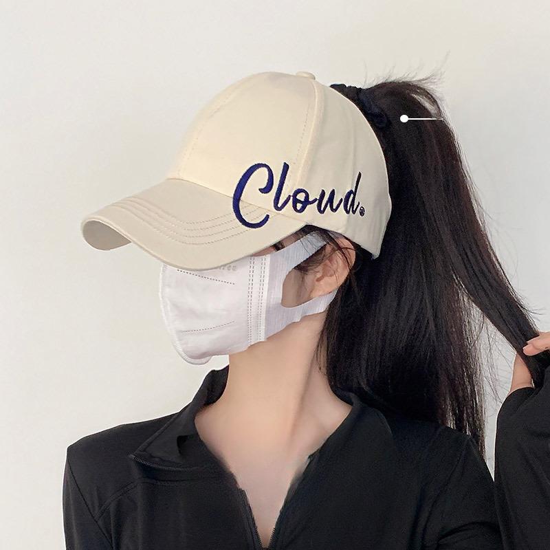 Damen Sommer Großer Hut mit Hohem Pferdeschwanz Sonnenschutz Schwarz Gesicht Klein Leerer Oberteil Baseballkappe