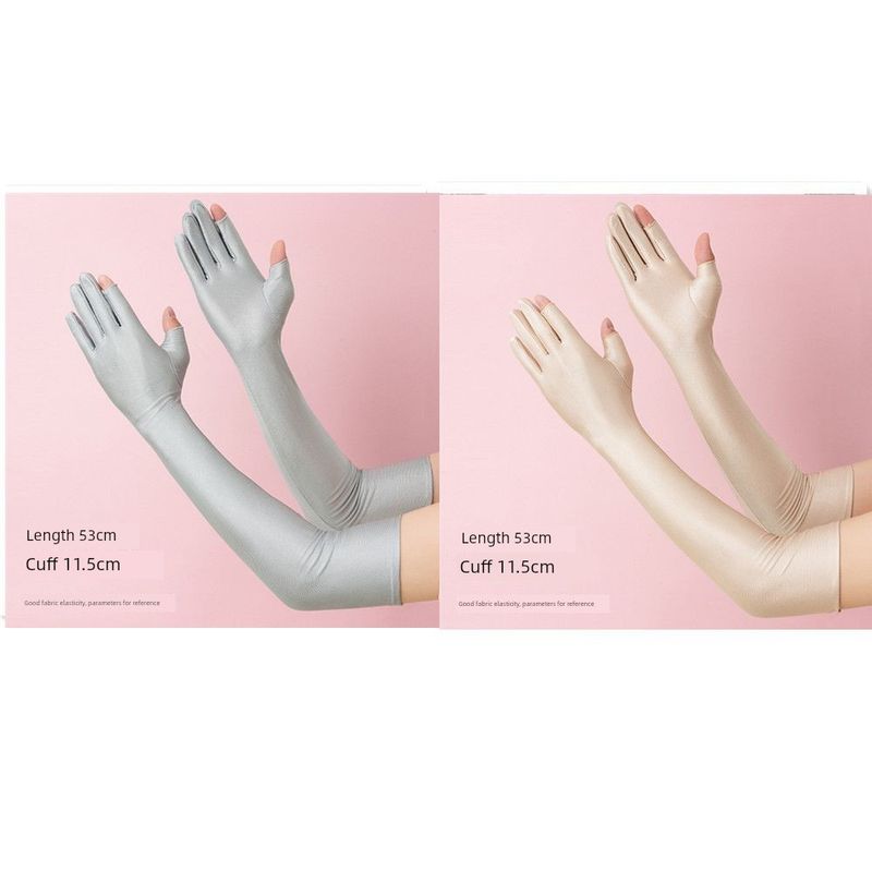 

Summer Sun Protection Thin Gloves Female Long Exposed Two Finger Touch Screen Long Sleeves Travel Driving Sun Shade UV Protection Oversleeve Gray + skin color/two pairs