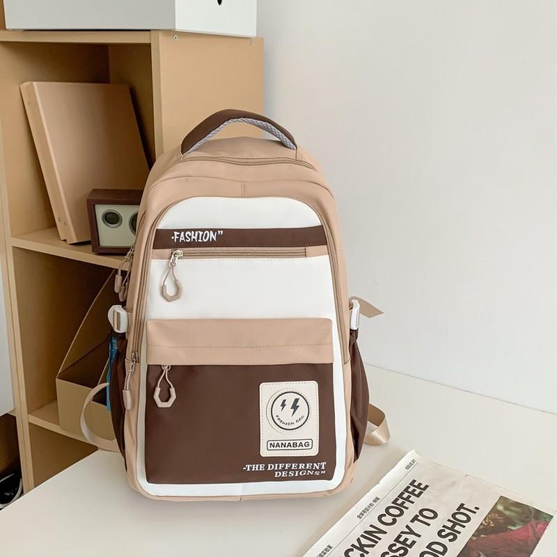 Retro Workwear Style Large Capacity Backpack Women Korean Version High School Students Color-blocking Trendy Shoulder Bag Men Travel Backpack