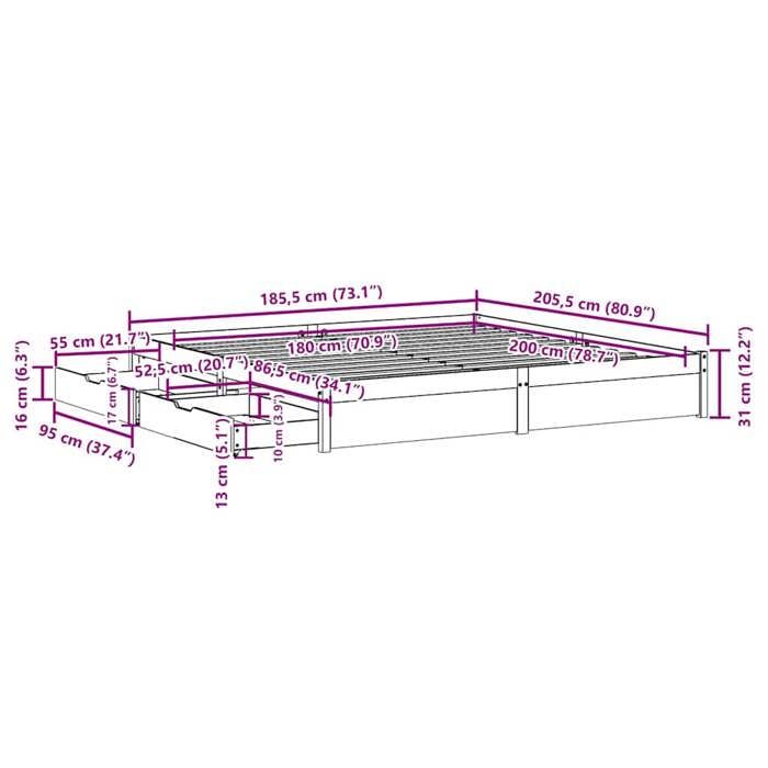 VidaXL Cadre de lit sans matelas 180x200 cm bois massif de pin 3301668