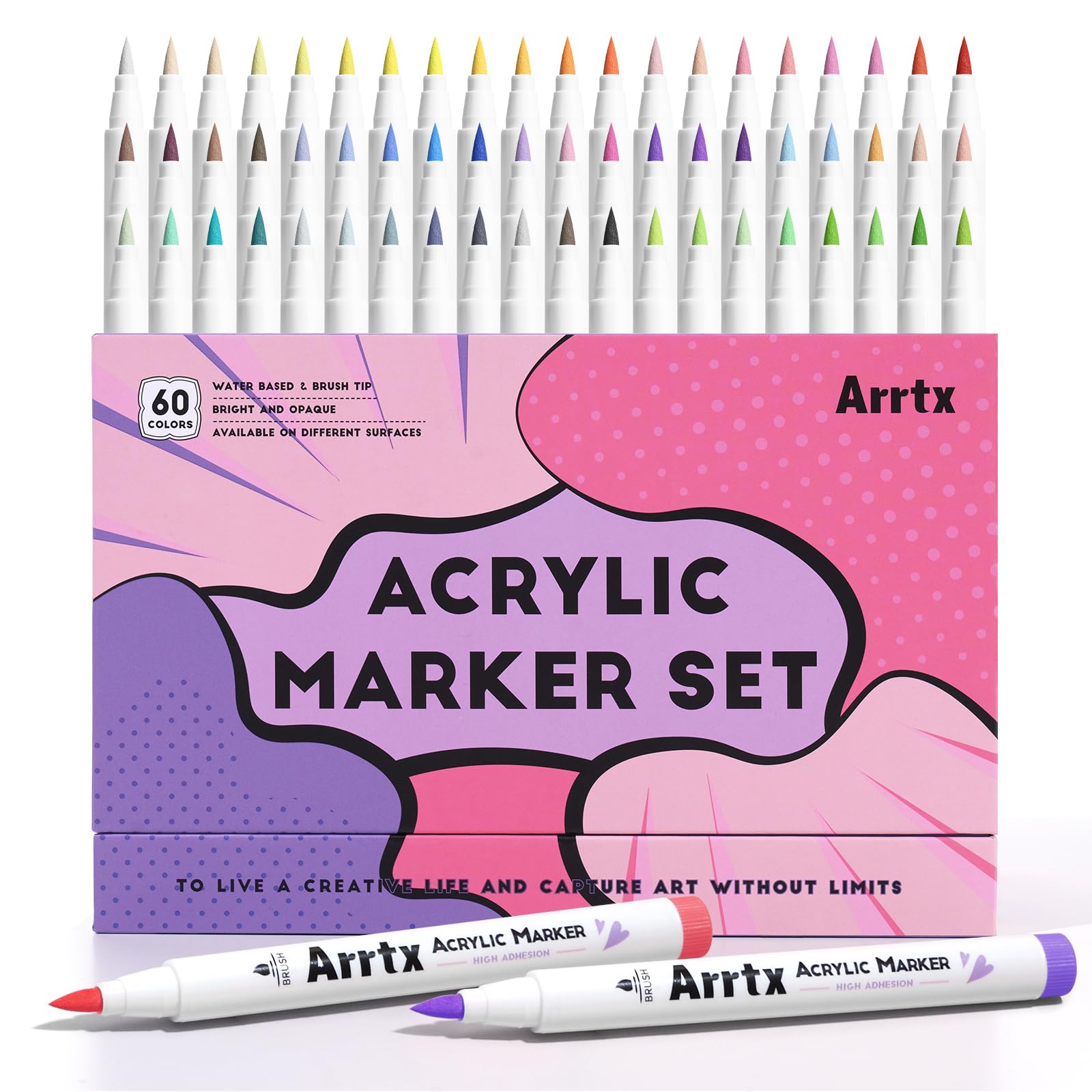 

Arrtx Acrylic Paint 60B Brush Acrylic Markers for Rock Ceramic Fabric Markers, Tip, Painting, Glass, Stone, Wood,