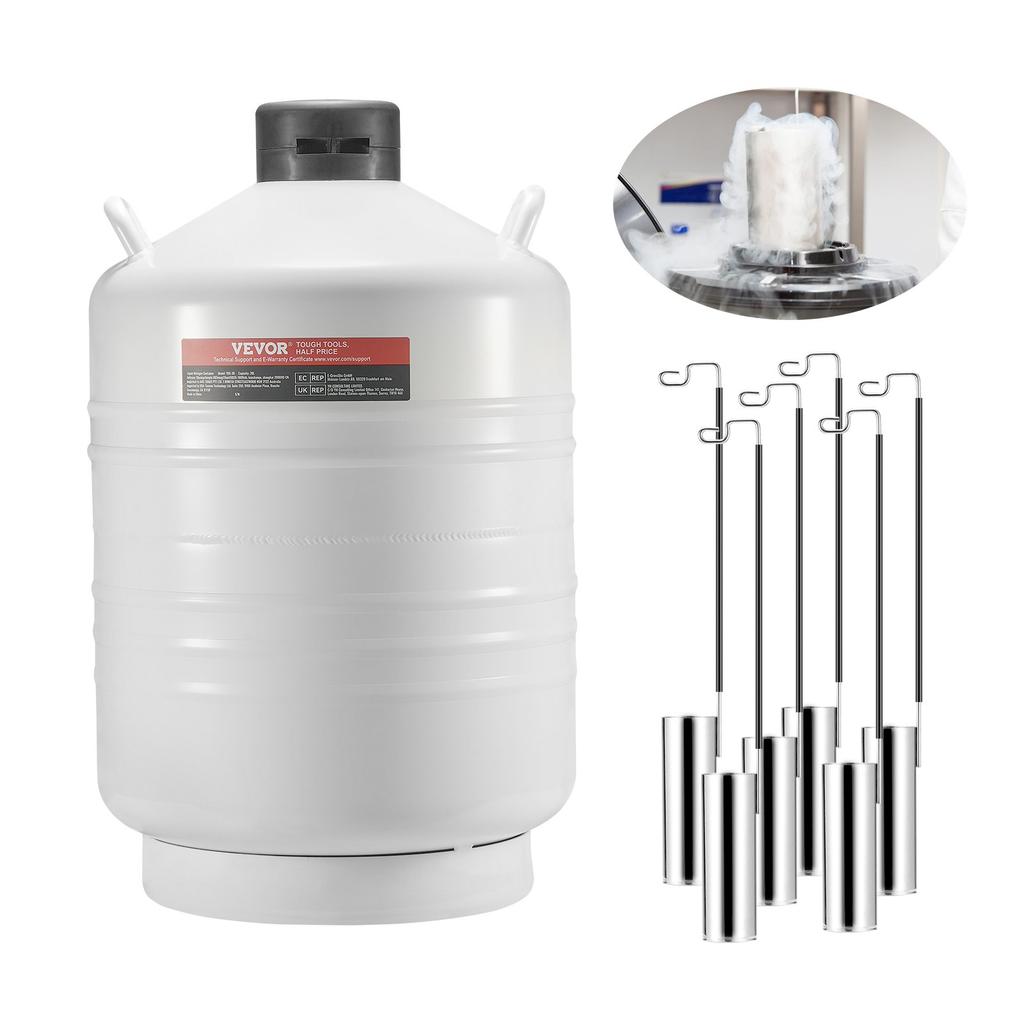 VEVOR Liquid Nitrogen Tank, 30 L Aluminum Alloy Liquid Nitrogen Container, LN2 Tank Dewar with 6 Canisters and Carry Bag with Straps