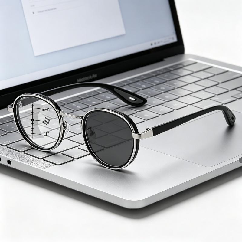 Retro Color Changing Multifocal Reading Glasses Men Women Trendy Outdoor Photochromic Eyewear Unisex Round Frame Eyeglasses