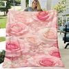 1pc Luxurious Pink Rose and Pearl Print Throw Blanket - Cozy Flannel, Perfect for Couples & Home Decor, Ideal for Travel & Camping, Versatile All-Seas