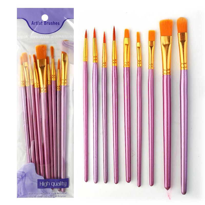 Wei Zhuang Art Student Brush Set: Nylon Bristles with Red, Blue, and Black Handles for Gouache, Watercolor, and Acrylic Painting