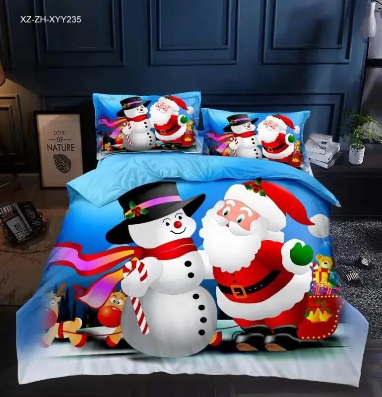 House de couete 3d Beding Set Adult People Single Litle Snowman Bedsets Soft Duvet Cover Winter Super Soft Carton Duvet Set Pilowcases