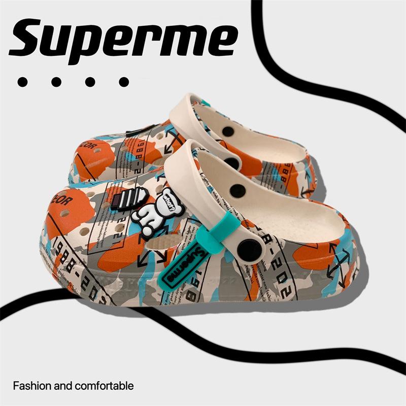 Cool slippers women's summer outer wear household thick-soled non-slip hole shoes ins couple beach slippers men