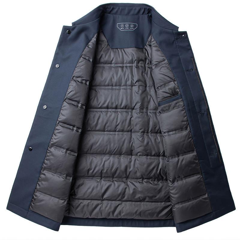 New Winter Down Jacket for Middle-aged Men 90 White Duck Down Button Style Warm Business Casual Lapel Jacket
