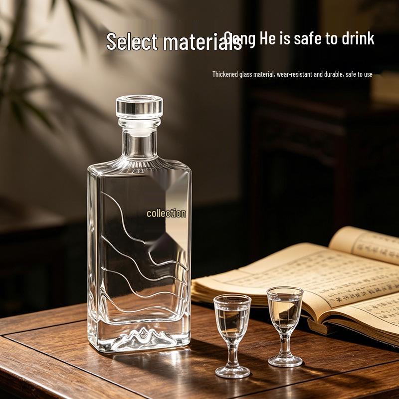 500ml Water Ripple Volcanic Base Transparent Baijiu Bottle Set - Original Pulp Glass Collection Series.