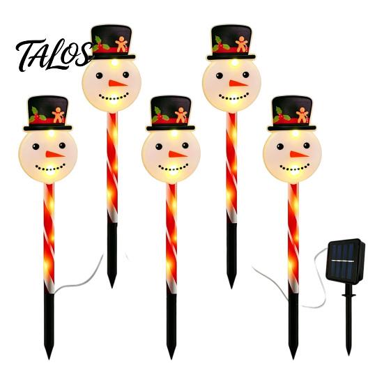 Ornamenti Festivi di Babbo Natale per Prato 5 Pezzi Luce Solare a Palo per Giardino di Natale, Lampada da Giardino a LED Impermeabile con Decorazioni Estive per il Villaggio Invernale