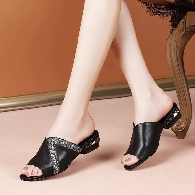 women fashion black crystal light weight slip on sandal shoes lady casual beige spring & summer party heel shoes ab644