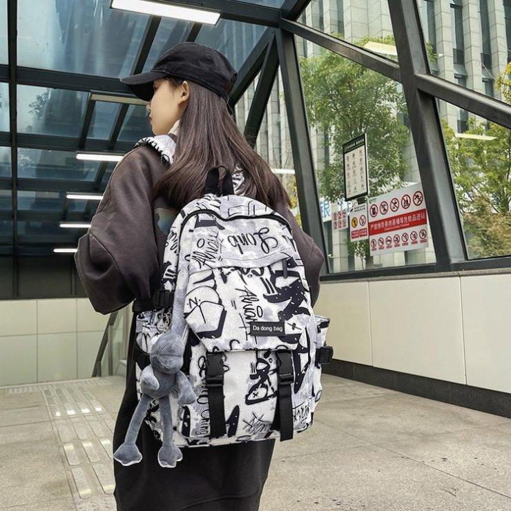 Backpack Men's High-Capacity Graffiti Backpack Casual Student Schoolbag AVE
