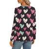 Damen Casual Rundhals Aushöhlung Langarm Valentinstag Herz-Print T-Shirt Top