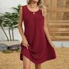Women's Dress Solid Color Round Neck Hollow Pleated Sleeveless Pocket Dresses