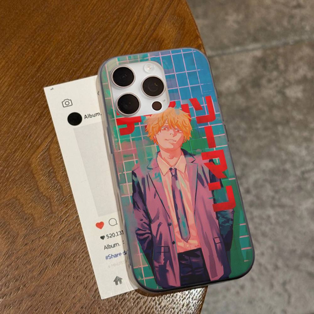 Anime Denji Chainsaw Man Phone Case For IPhone 16 15 17 Pro 11 12 13 14 Pro Max Plus Soft Ripple Silicone Cover Shell