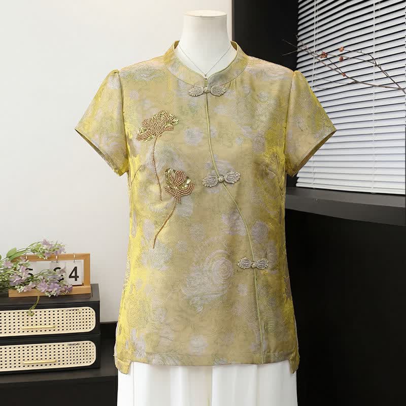 Elegant Women s New Chinese Style Summer T-Shirt 2XL