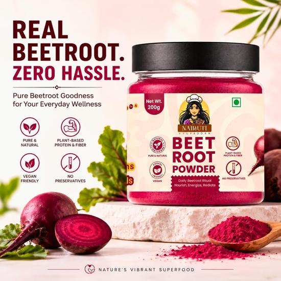 Nairuti Vyutpadan Beetroot Powder 600g | Natural Superfood for Smoothies, Juices, Cooking & Baking| Preservative-Free (200g x 3)