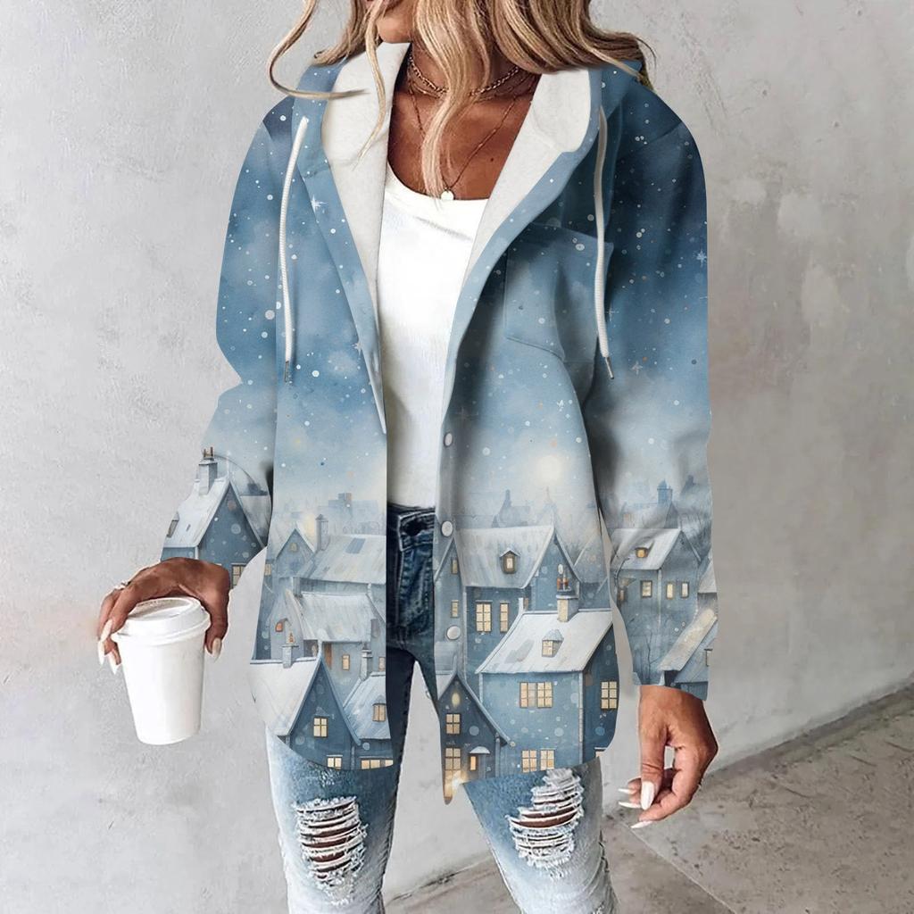 Mikiny pro ženy Zimní zateplená mikina Bunda se stahovací šňůrkou a potiskem s kapucí