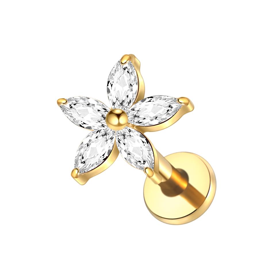 1PC Titanium Zircon Labret Piercings Lip Rings Gold Color CZ Cartilage Helix Lobe Conch Earring Stud Piercings Women Jewelry 16G